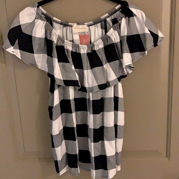 vestique Tops - NWT black white elastic off the shoulder top from Vestique